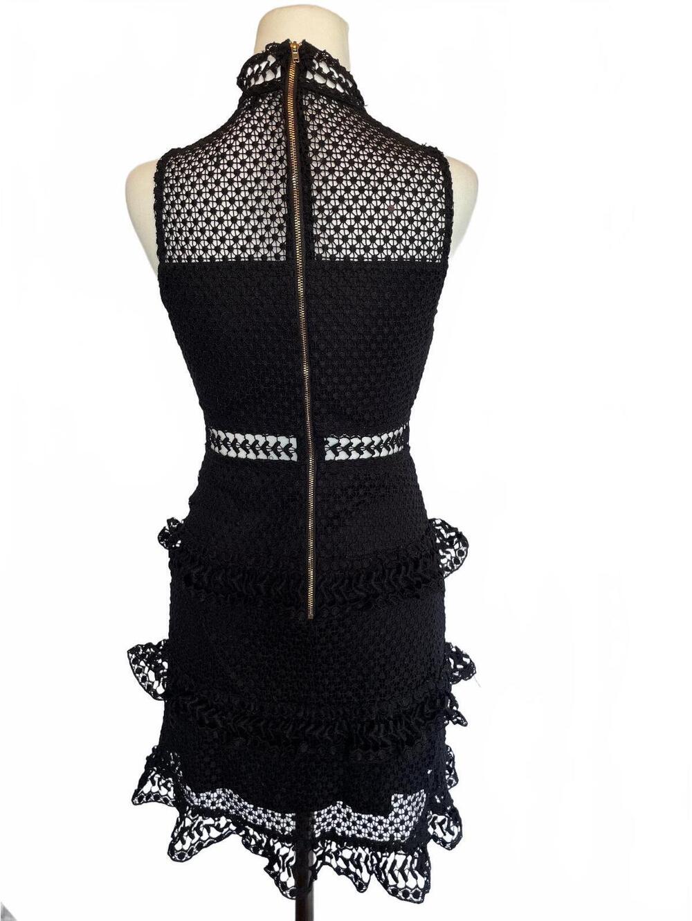 Lulus Name of Love Black Lace Dress Crochet Mini Sleeveless Tiered Ruffle Small - Picture 2 of 7